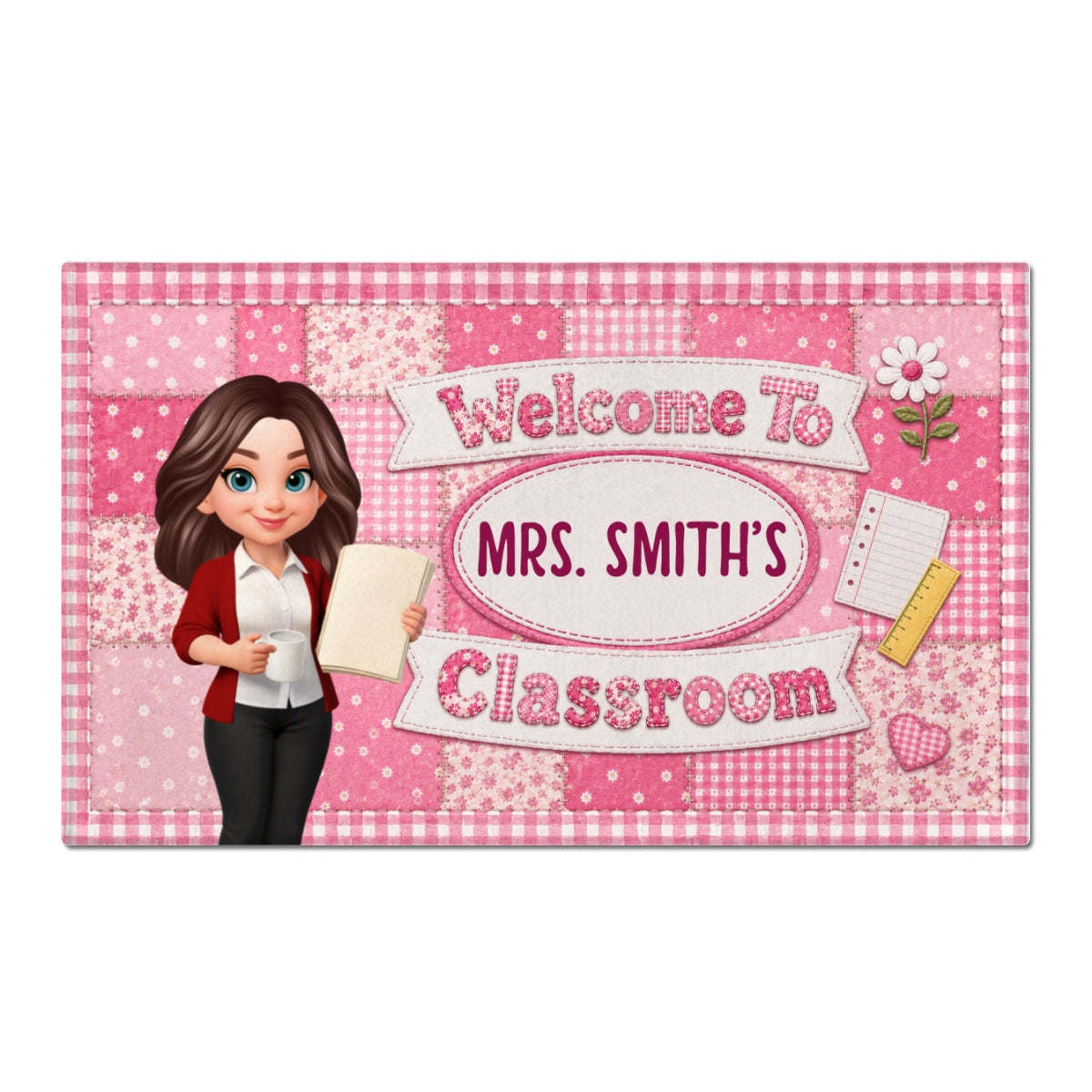 Pastel Floral Teacher Welcome To Classroom - Personalized Doormat - Back To School Gift, Classroom Decoration