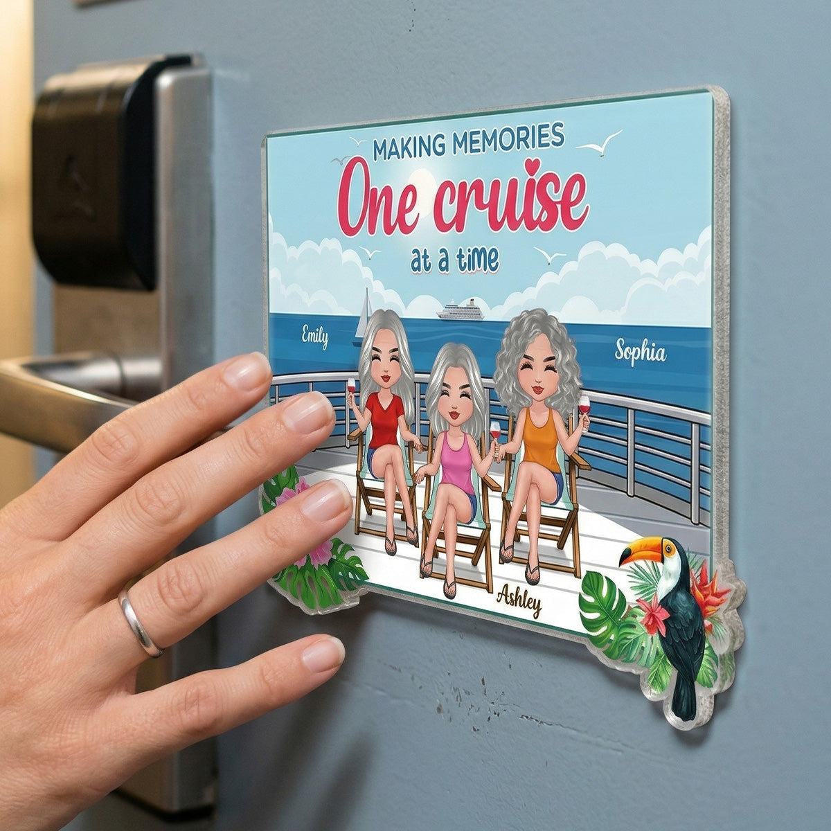 We're In Cruise Mode Besties Sitting Cruise Deck - Personalized Cruise Cabin Door Magnet