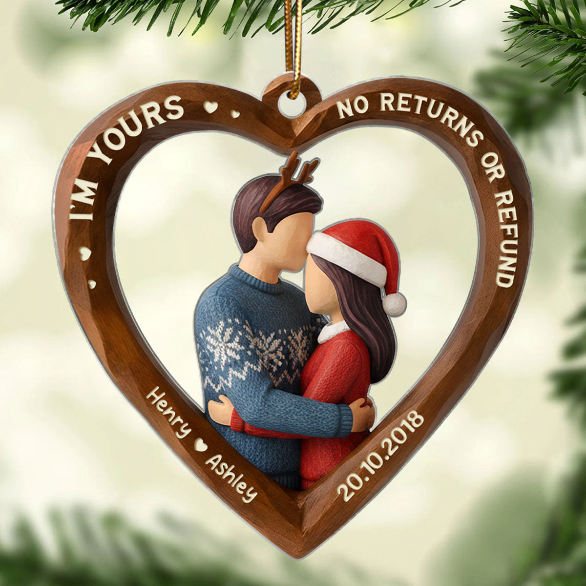3D Effect Wooden Couple You & Me We Got This - Personalized Acrylic Ornament - Christmas Gift for Couples