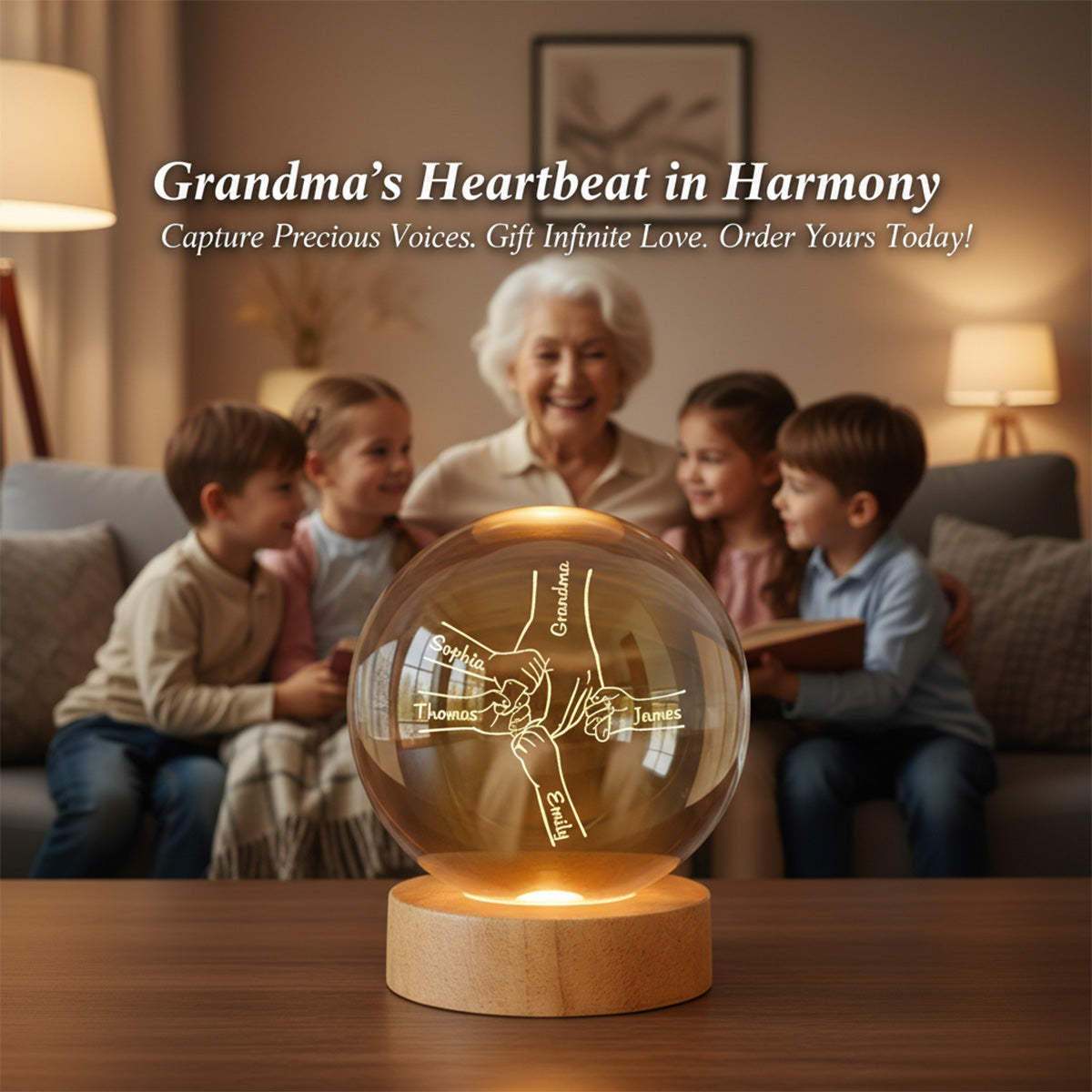 Grandma Mom And Kids Holding Hands - Personalized Crystal Ball - Gift For Grandma, Mom
