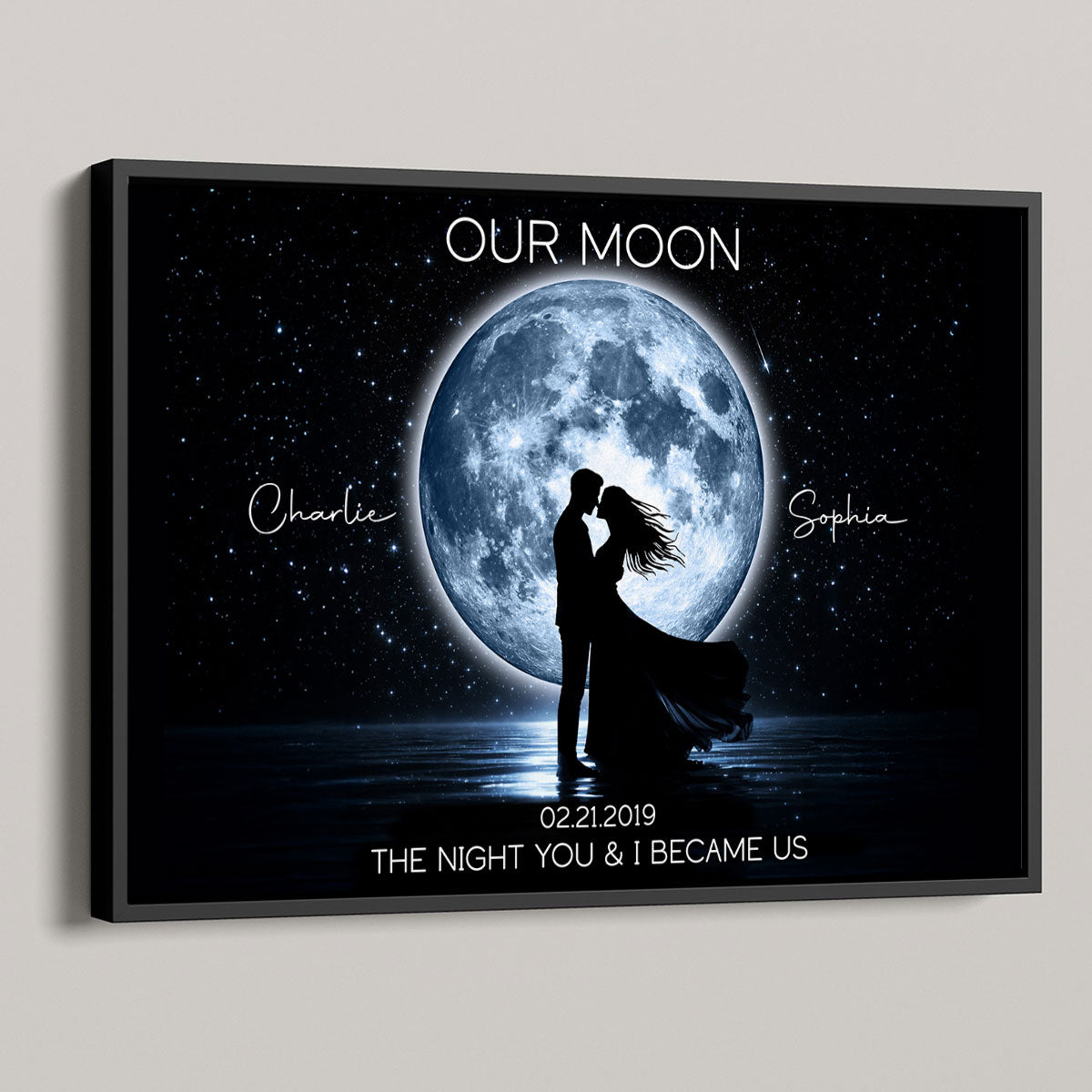 Couple Kissing Under the Moonlight, Custom Moon Phase by Date - Personalized Poster - Sentimental Gift for Her, for Him
