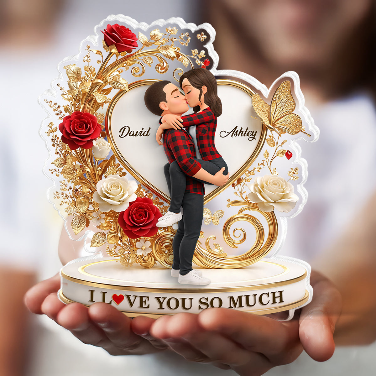 I Love You So Much Golden Heart - Personalized Acrylic Block Plaque - Anniversary, Valentine's Day Gift, Gift For Him, Gift For Her
