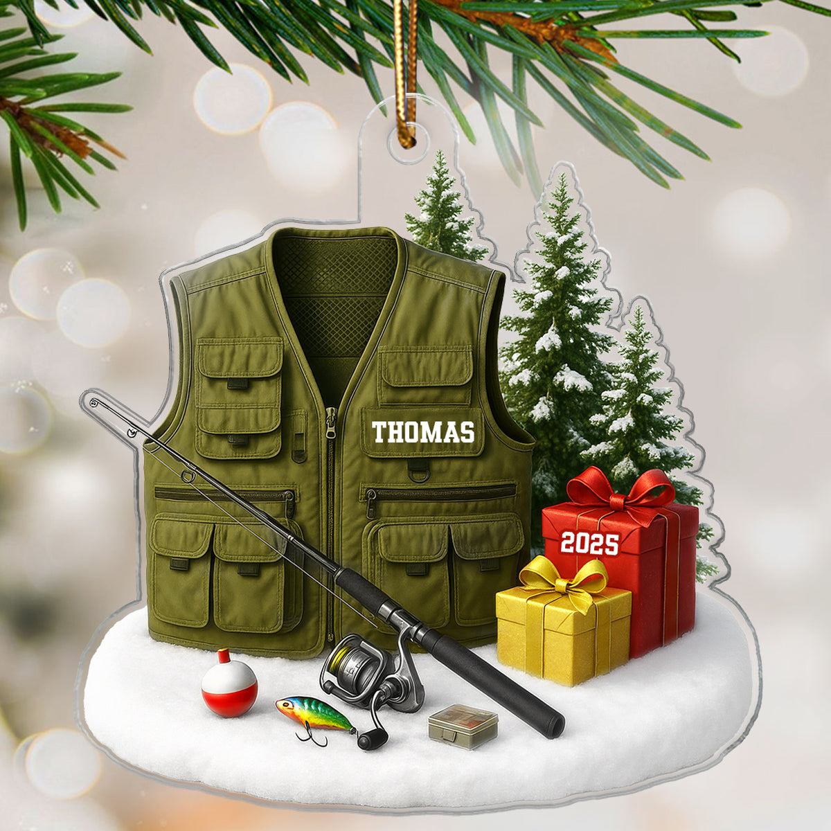 3D Effect Fisherman Things - Personalized Acrylic Ornament - Christmas Gift For Fishing Lovers
