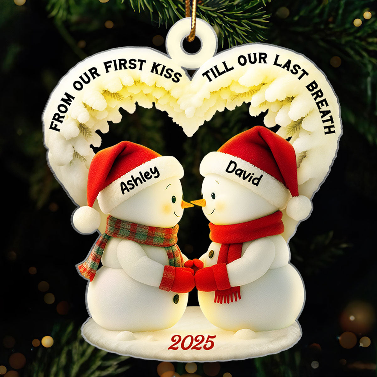 Snowmen Couple From Our First Kiss Till Our Last Breath - Personalized Acrylic Ornament - Christmas Gift for Couples
