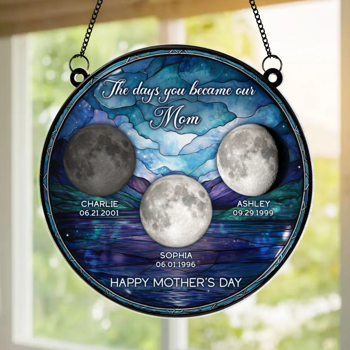 The Day You Became My Mom Custom Moon Phase by Date - Personalized Suncatcher - Heartfelt Mother's Day Gift for Mom