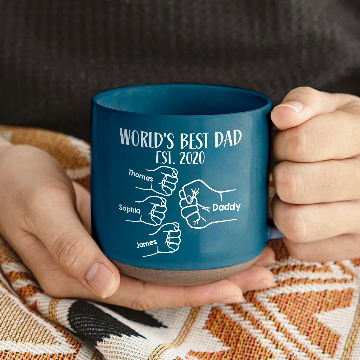 World's Best Dad Fist Bump - Personalized Pottery Mug - Gift For Dad