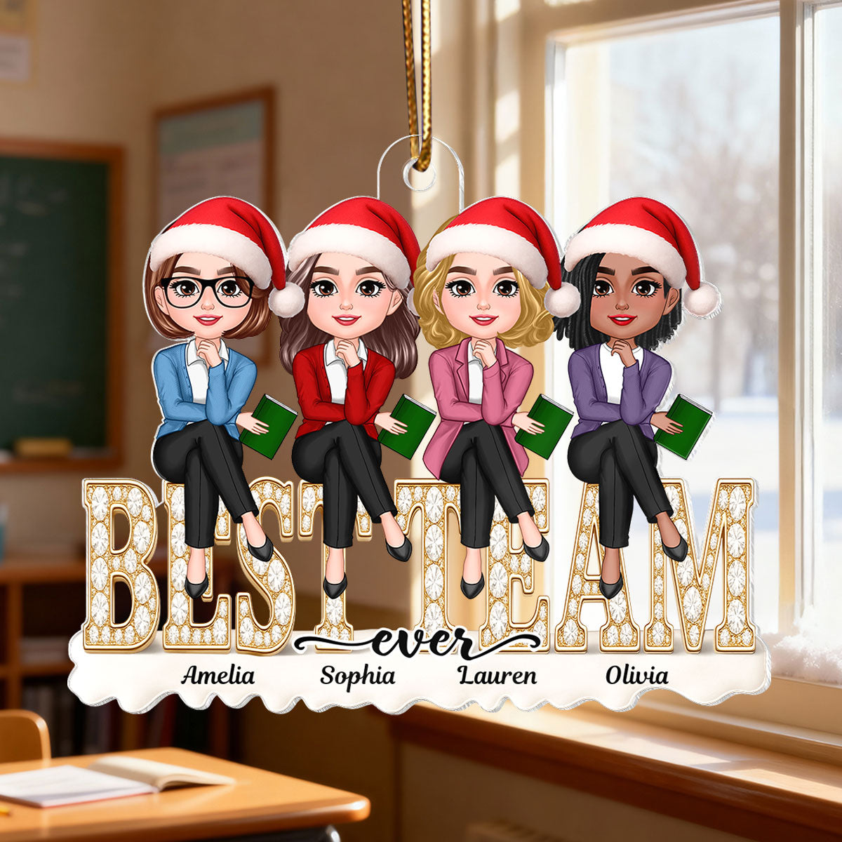 Teacher Best Team Ever 3D Shining Effect - Personalized Acrylic Ornament - Unique Christmas Gift For Coworkers