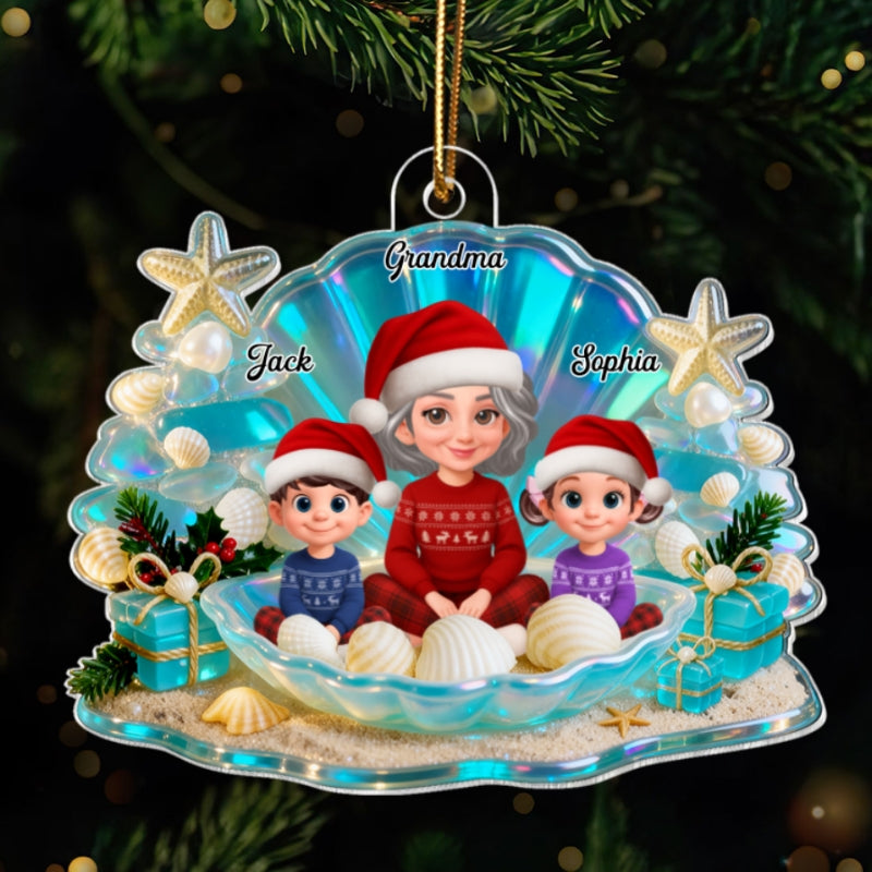3D Effect Seashell Grandma Grandkids Christmas Together - Personalized Acrylic Ornament