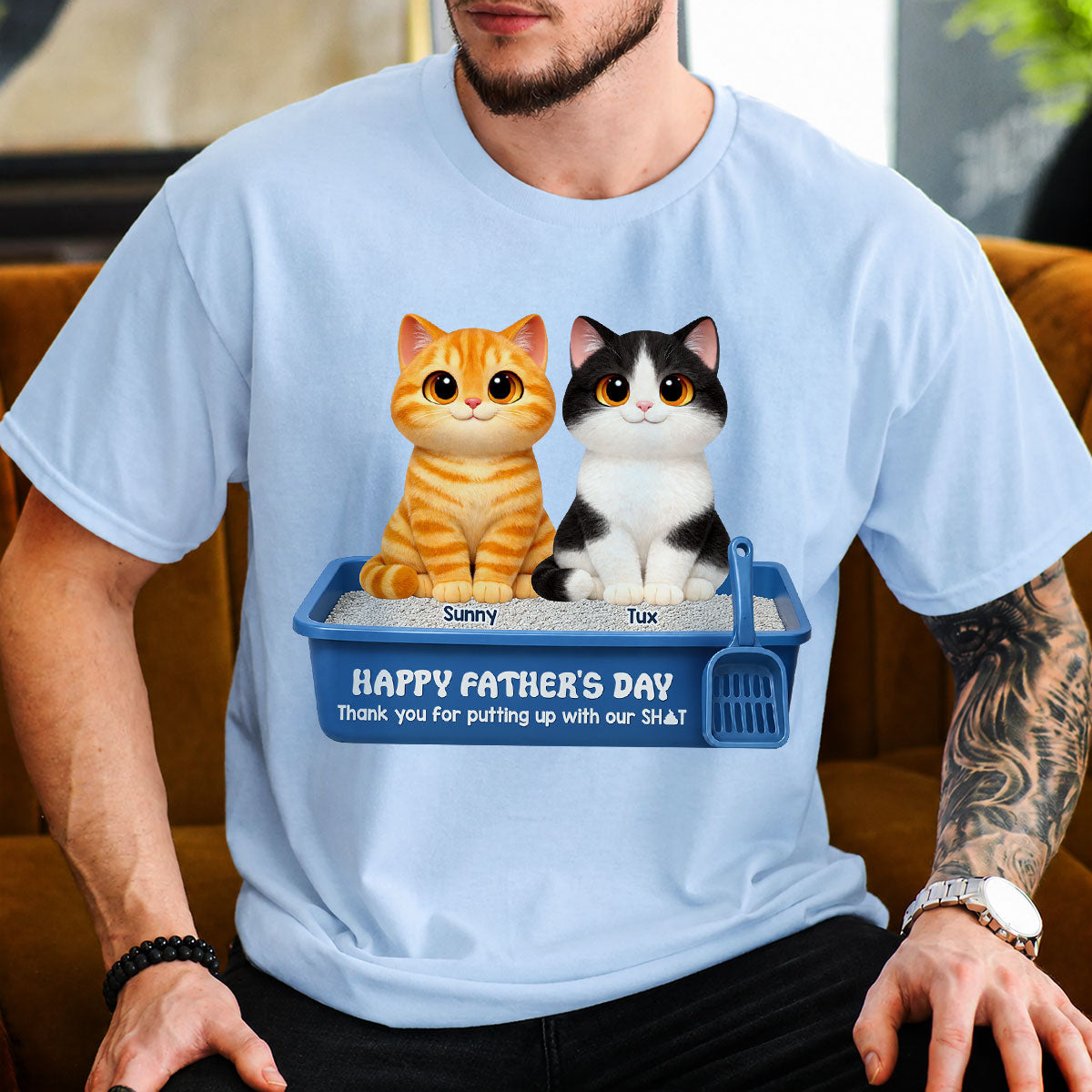 Cute Fluffy Cats Happy Father's Day Thanks For Feeding And Scooping Poo - Personalized Shirt - Funny Father's Day Gift For Cat Dad, Cat Lovers