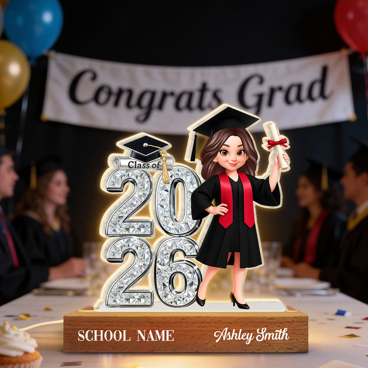 Class Of 2026 2027 Shiny Effect 2D Flat - Personalized Acrylic Block LED Night Light - Graduation Gift For Graduates, Daughter