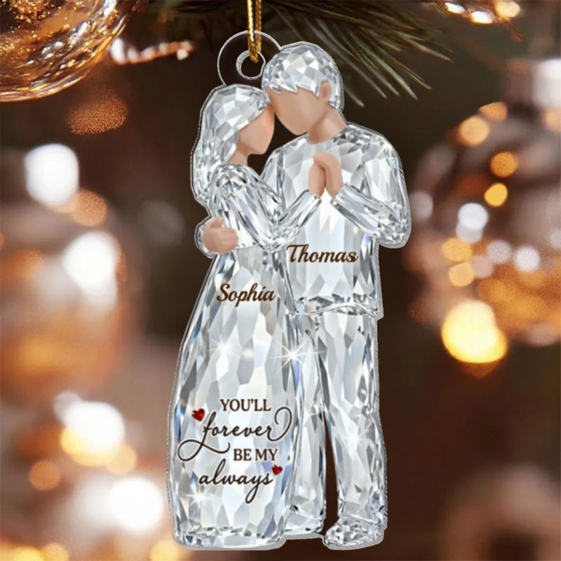 Happiness Is Growing Old With You Pattern Crystal - Personalized Acrylic Ornament - Heartwarming Christmas Gift For Him, For Her, For Couple
