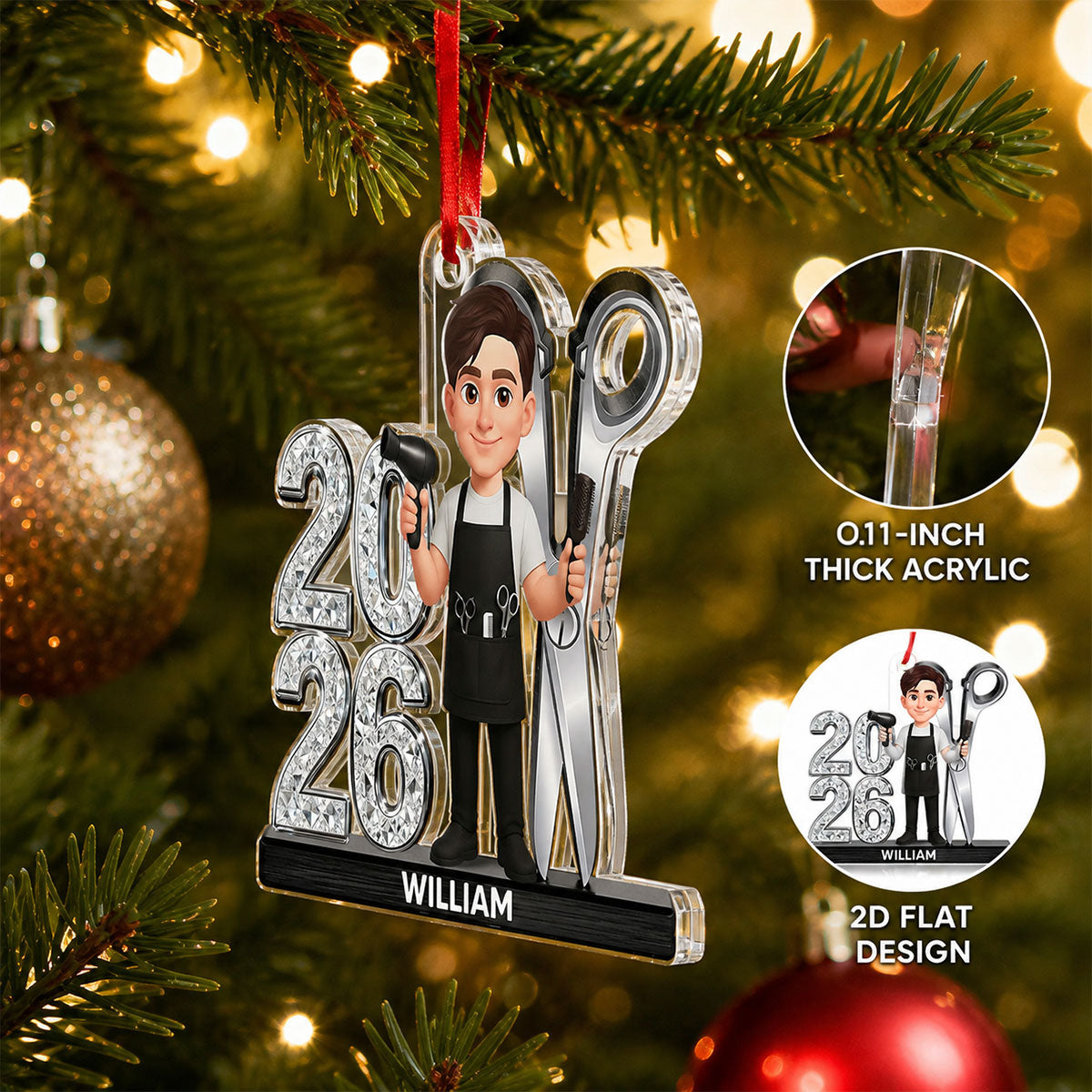 Hairdresser Man Woman - Personalized Acrylic Ornament - Christmas Gift For Hairdressers