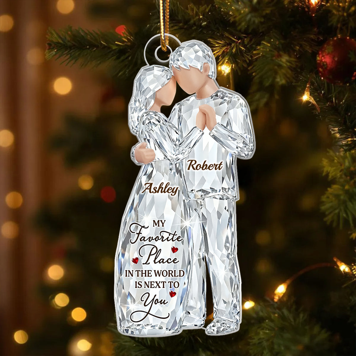 Happiness Is Growing Old With You Pattern Crystal - Personalized Acrylic Ornament - Heartwarming Christmas Gift For Him, For Her, For Couple