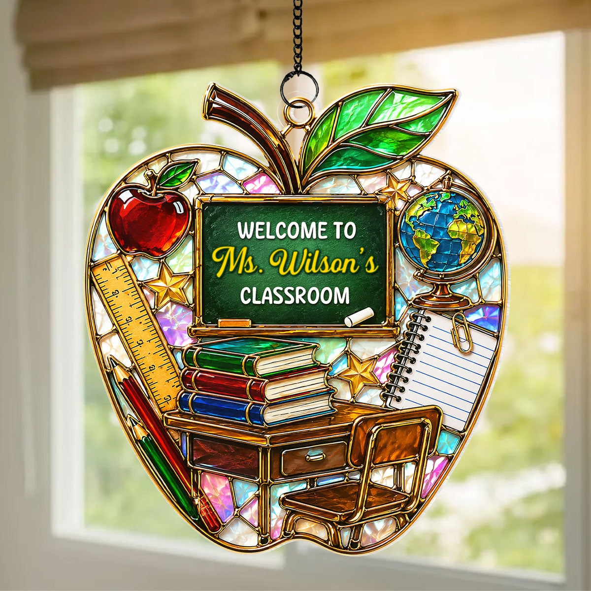 Teacher Apple Welcome to Classroom - Personalized Acrylic Suncatcher - Back to School Gift for Teacher, Classroom Decor