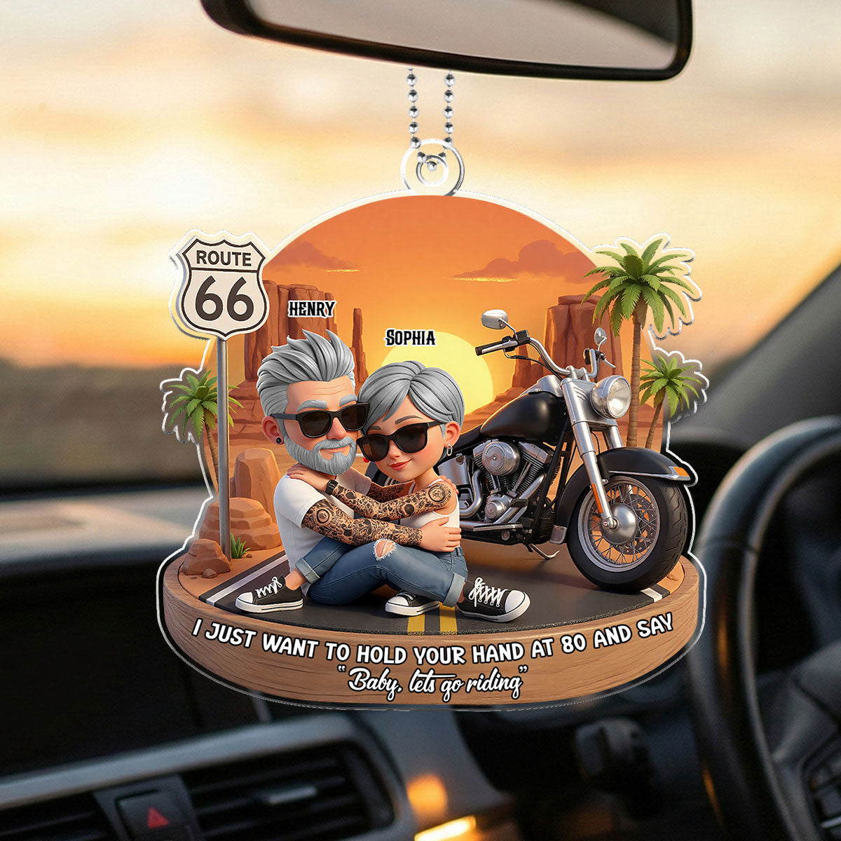 Baby Let's Go Riding Biker Couple - Personalized Acrylic Car Hanger - Sentimental Gift for him, for her