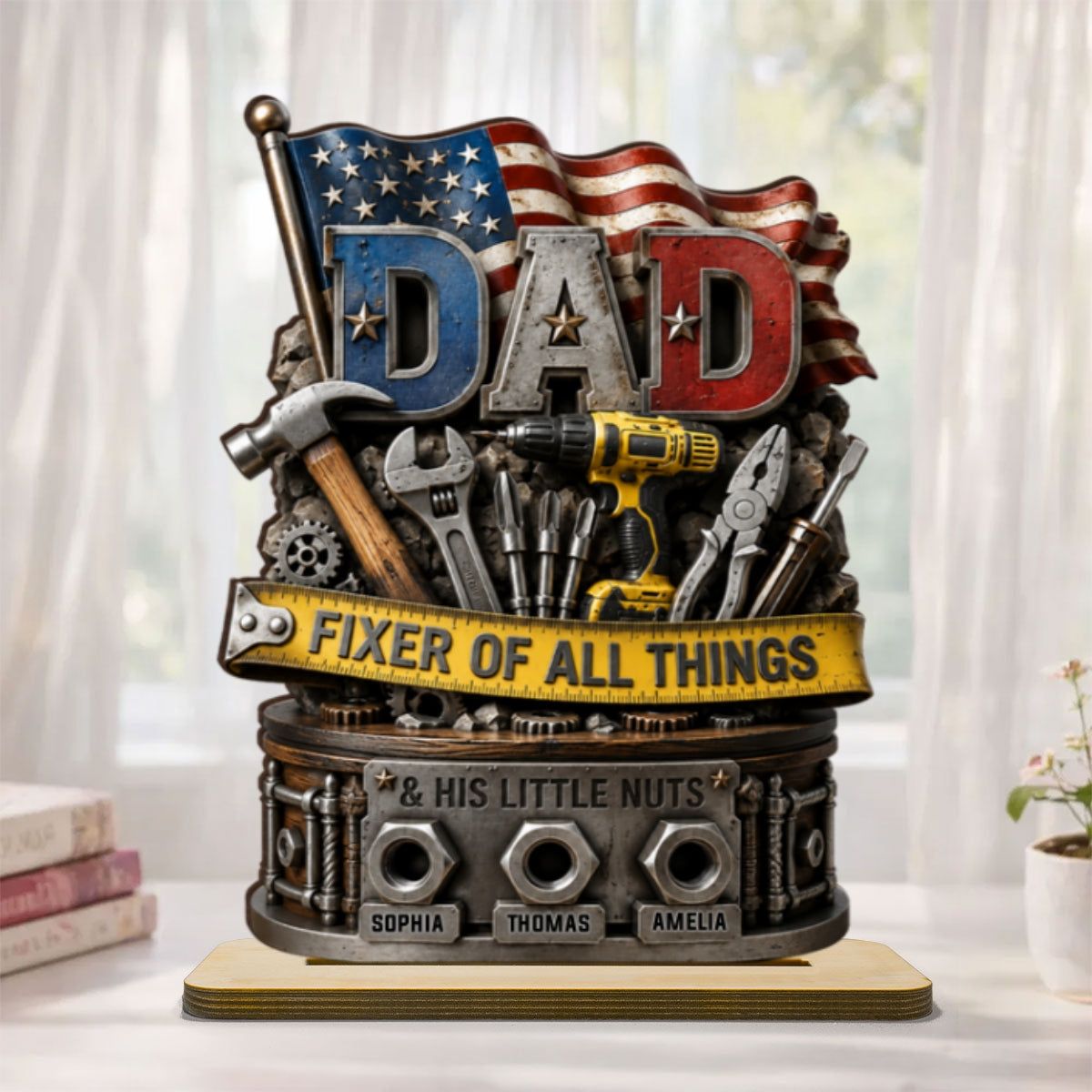 Dad Fixer of All Things Master Handyman- Personalized 2-Layered Wooden Plaque -  Gift for Dad, Husband