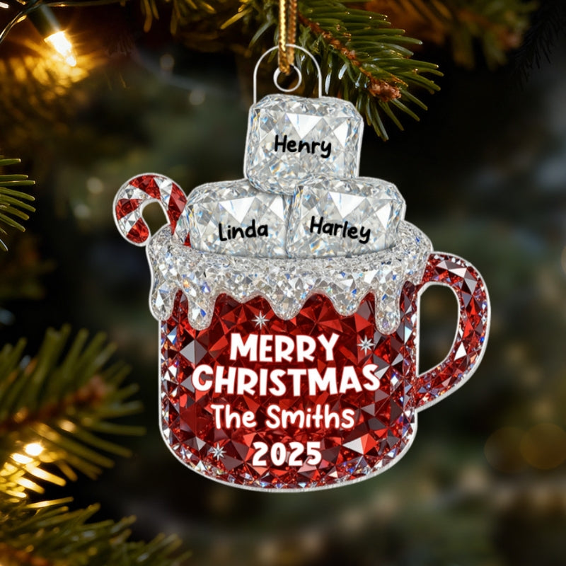 3D Crystal Effect Christmas Hot Cocoa Marshmallows Family Names - Personalized Acrylic Ornament