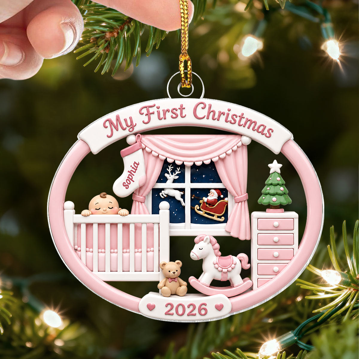 Light Pink Blue Baby's 1st Christmas 2026 - Personalized Acrylic Ornament - Unique Christmas Gift For New Parent, Newborn Keepsake