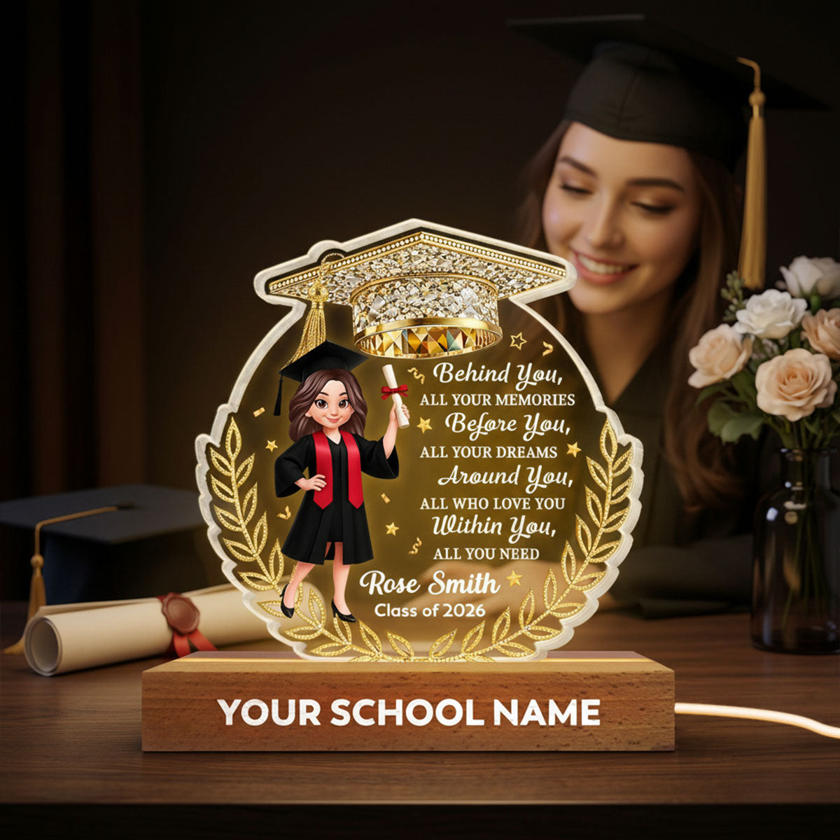 Before You All Your Dreams Graduation - Personalized Acrylic Block LED Night Light - Graduation Gift For Graduates, Daughter, Son