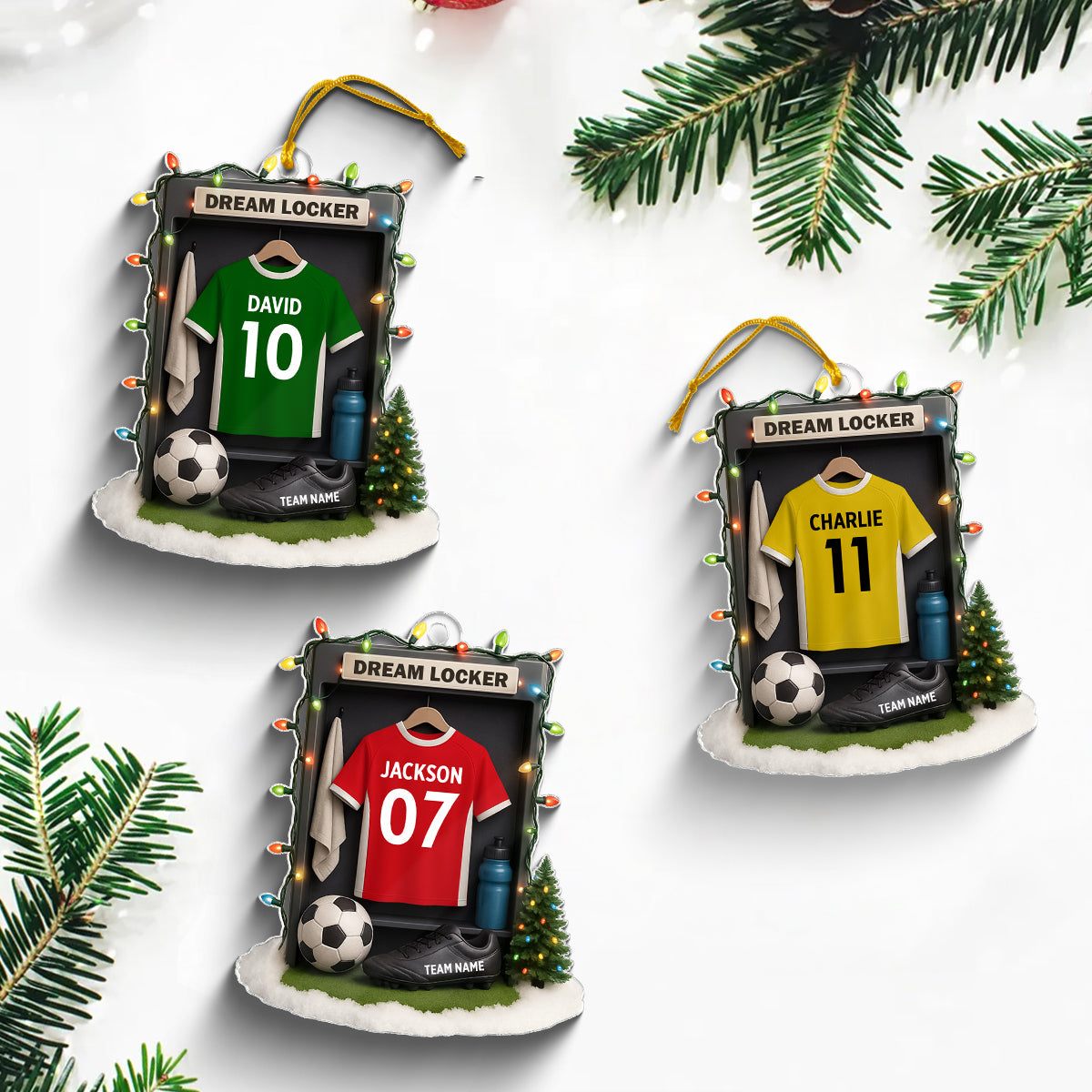 Soccer Jersey Dream Locker Festive Vibe - Personalized Acrylic Ornament - Christmas Gift for Sons, Daughters, Grandkids