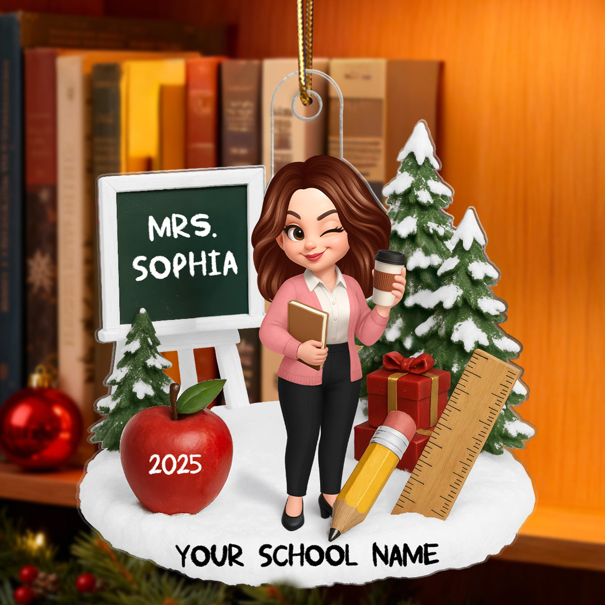 3D Effect Christmas Teacher Things - Personalized Acrylic Ornament - Gift For Teachers, Colleagues