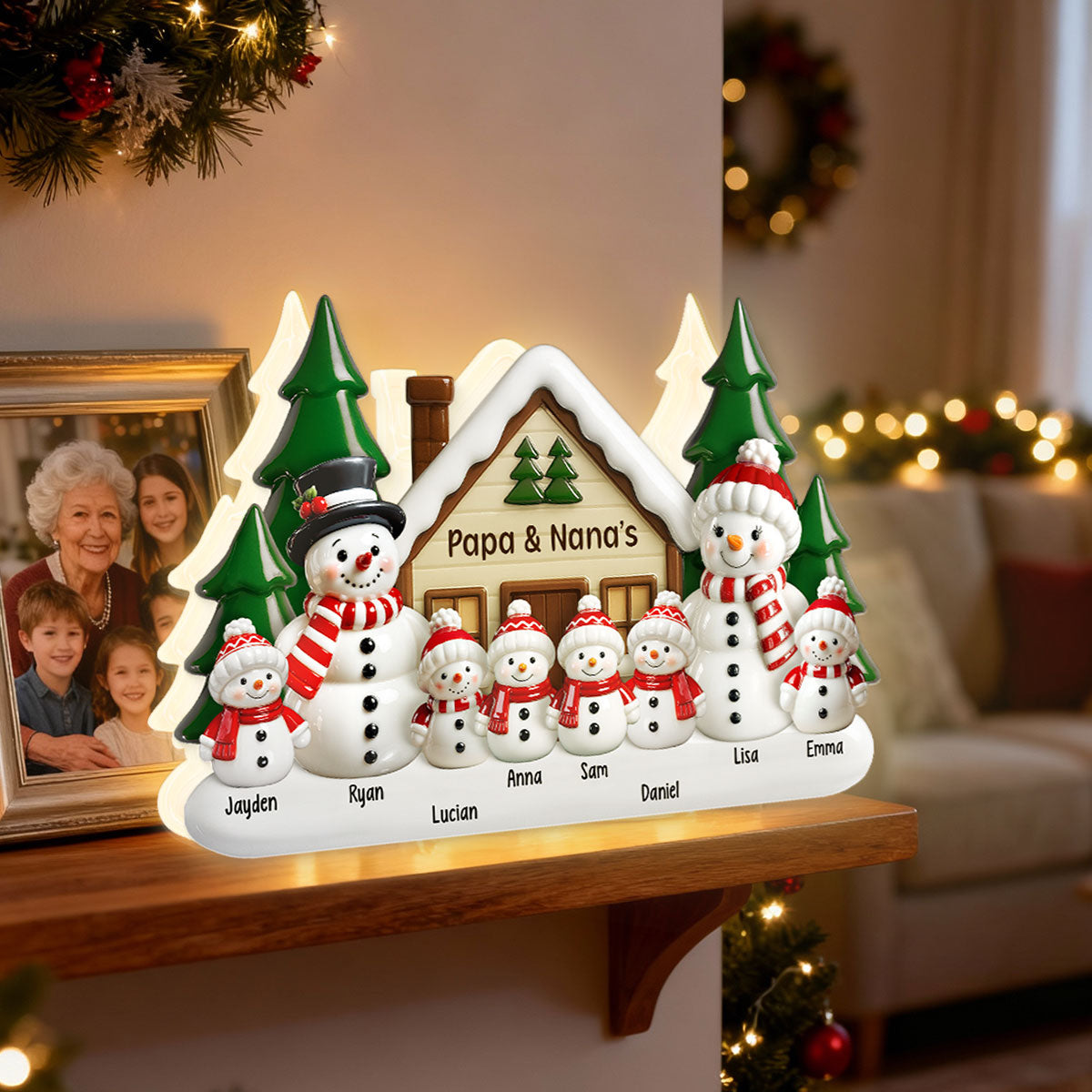 3D Effect Snowman at Grandparents' House - Personalized Light Box - Christmas Decor For Grandma, Grandpa, Family