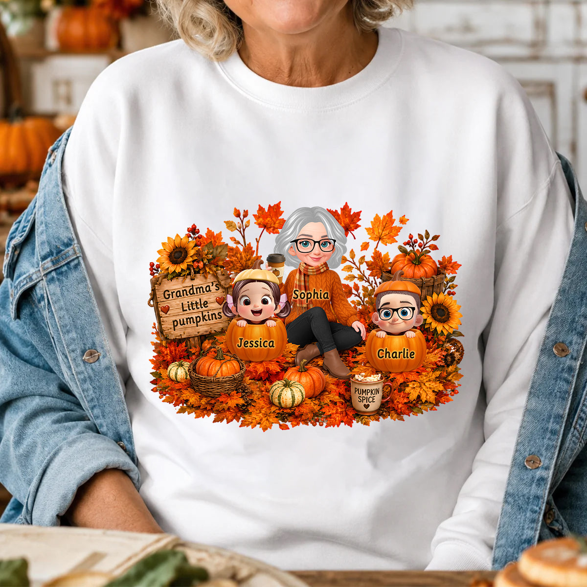 Grandma's Little Pumpkins Grandkids Fall - Personalized Shirt - Fall Season Gift, Gift For Grandma