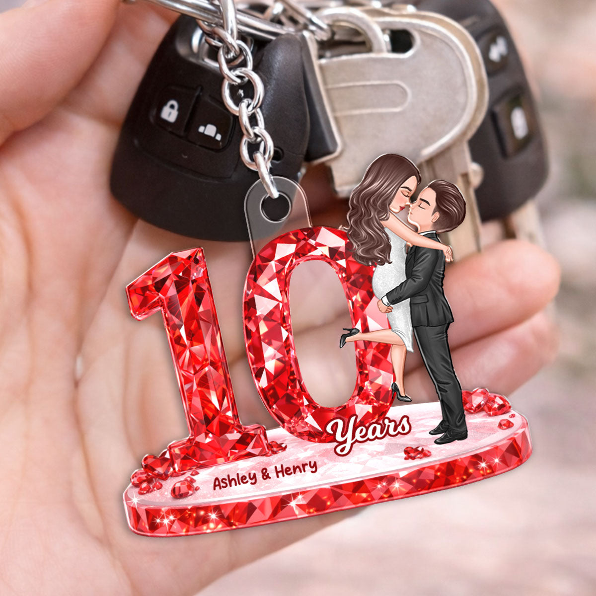 Couple Hugging Kissing Anniversary Date 3D Crystal Effect - Personalized Acrylic Keychain - Sentimental Gift for Her, Gift for Him