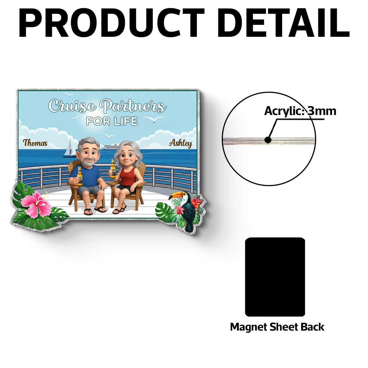 We're In Cruise Mode Old Cartoon Couple Sitting Cruise Deck - Personalized Cruise Cabin Door Magnet