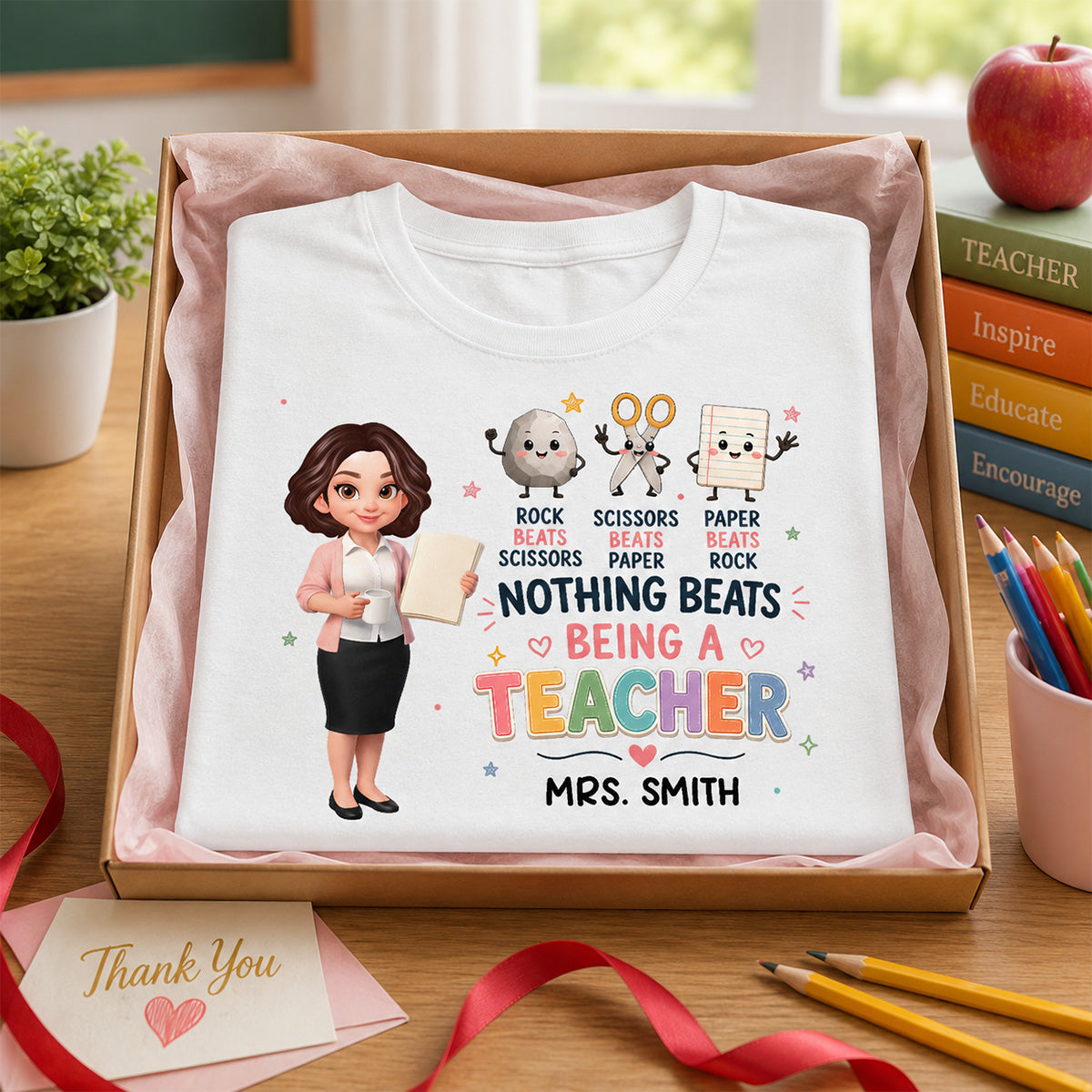 Rock Paper Scissors Nothing Beats Teacher - Personalized Shirt