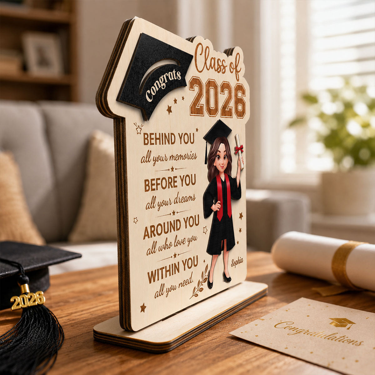 Behind You All Your Dream Graduation - Personalized 2-Layered Wooden Plaque - Graduation Gift For Graduates, Daughter, Son