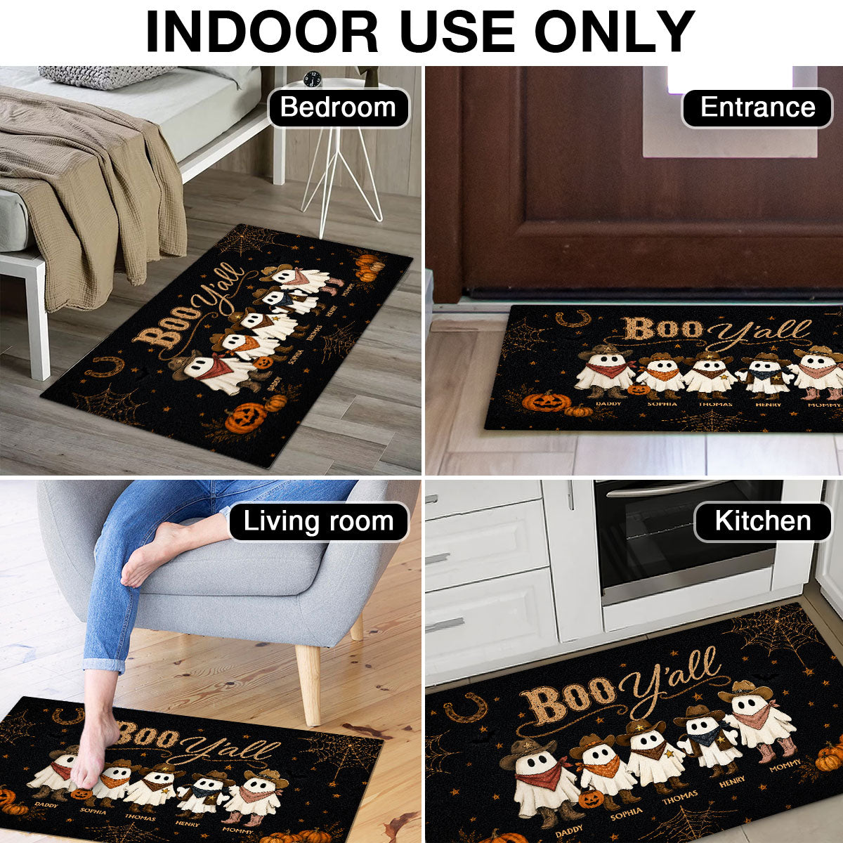 Boo Y'all Cowboy Ghost Family - Personalized Doormat - Western Country Vibe Halloween Decor For Families
