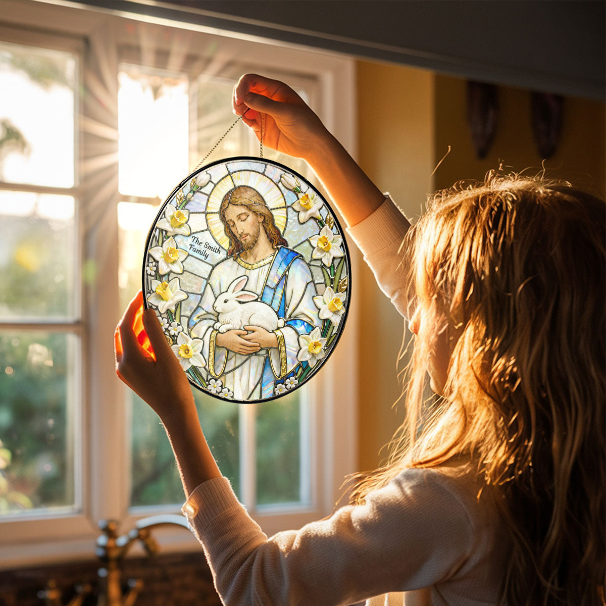 Religious Easter Jesus - Personalized Suncatcher Ornament