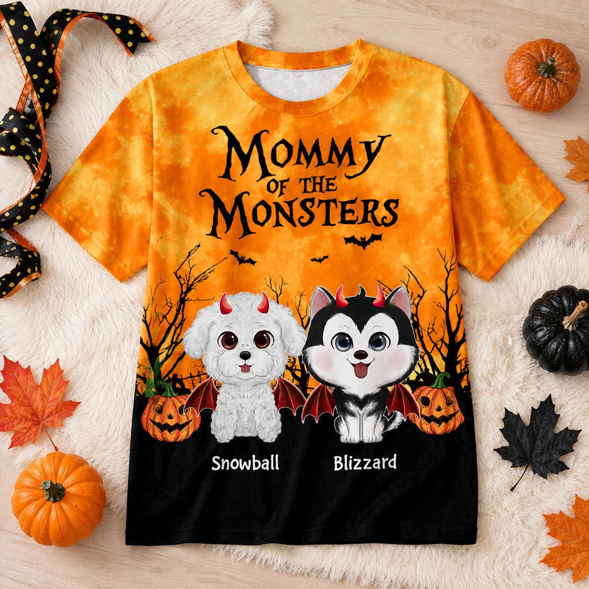 Halloween Theme Mommy Daddy Of The Monsters Dogs - Personalized Shirt - Halloween Gift For Dog Lovers
