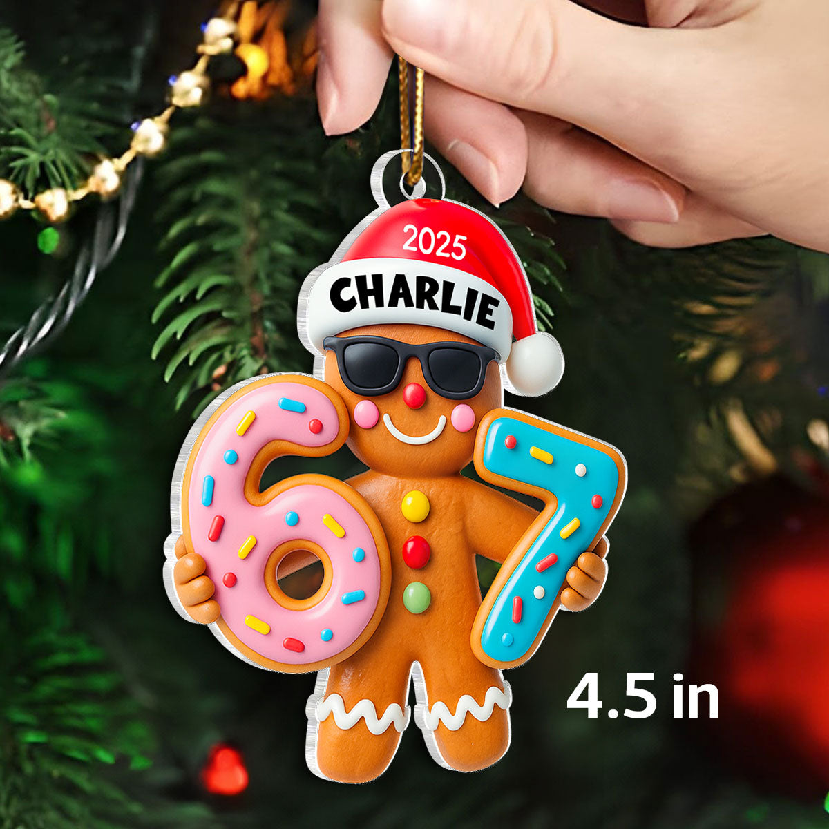Gingerbread Viral Trend Six Seven - Personalized Acrylic Ornament - Christmas Gift for Kid, Grandkids