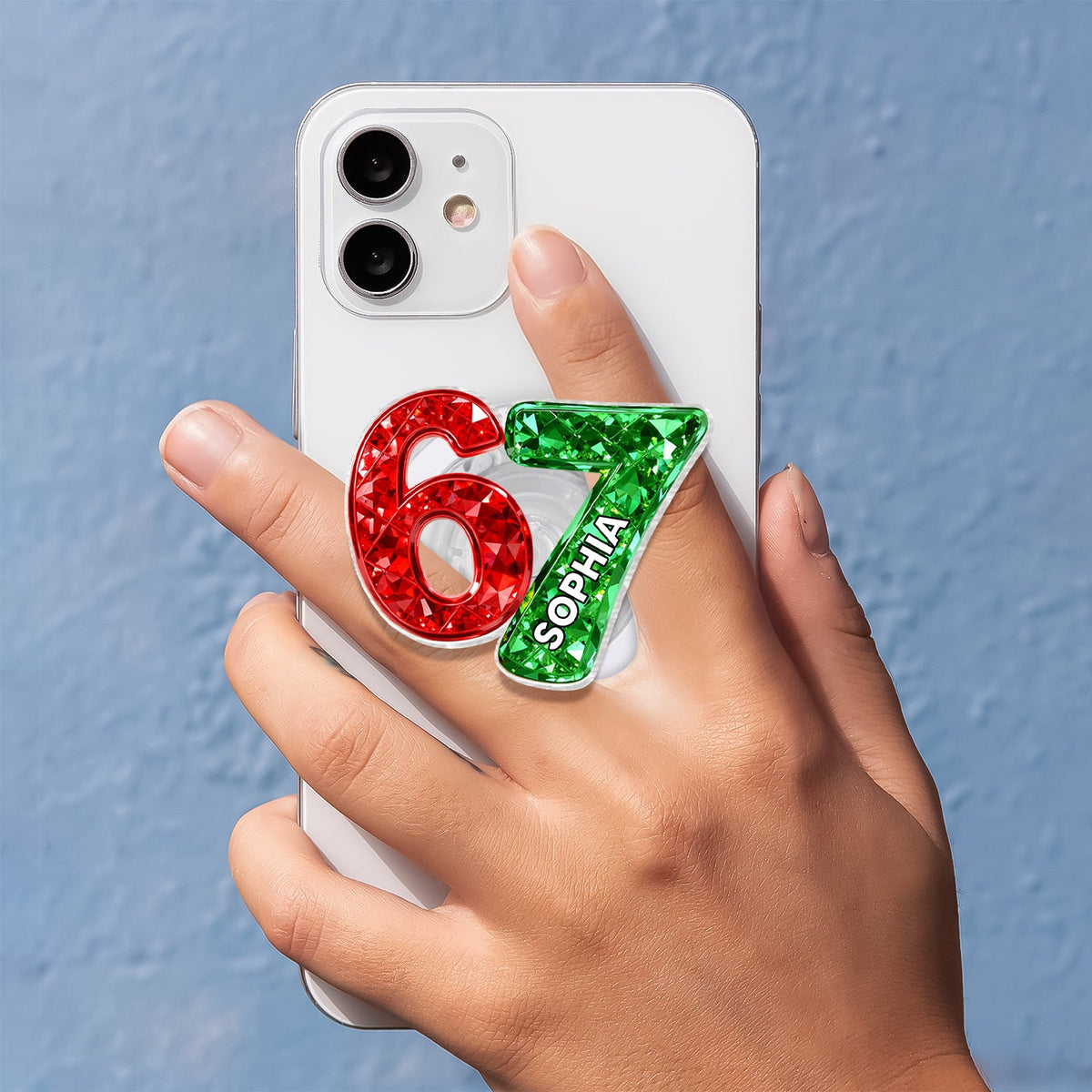Custom Six Seven 3D Crystal Effect - Personalized Acrylic Magnetic Phone Grip - Teen Slang Funny Tree Decor, Funny Teen Grandkid Gift