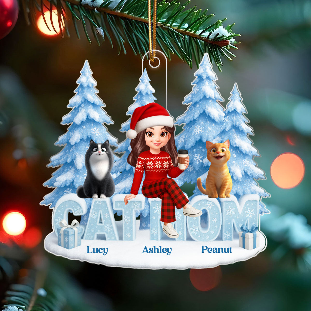 Dog Cat Mom - Personalized Acrylic Ornament - Christmas Gift for Dog Mom