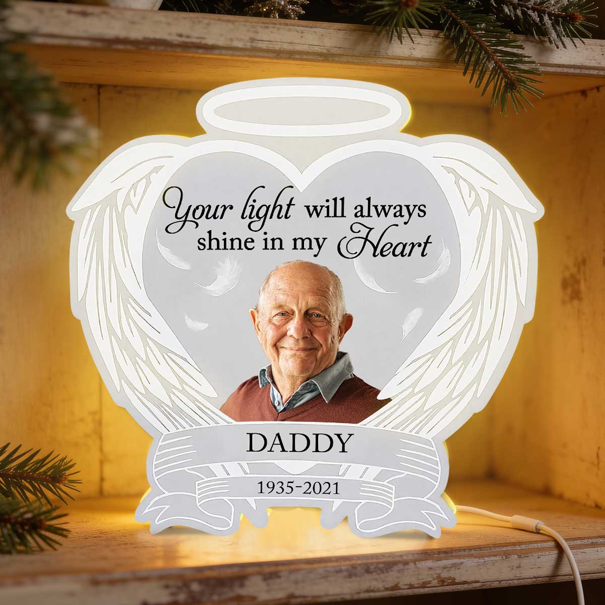 Custom Photo Memorial Heart Wings - Personalized Light Box - Memorial Gift, Sympathy Gift For Loved One