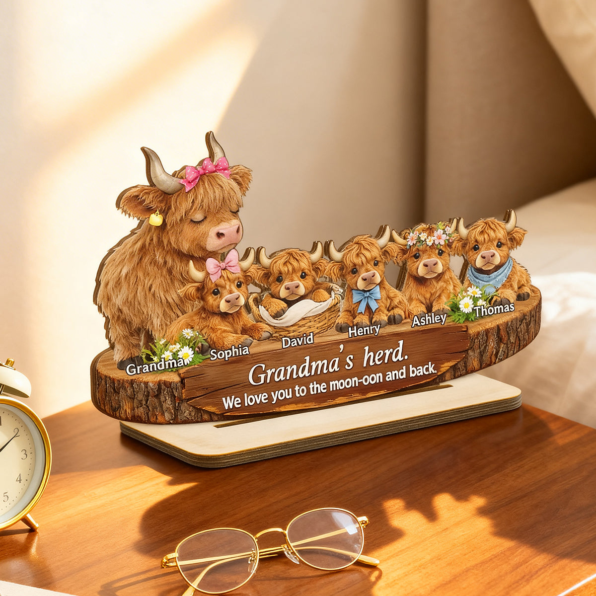 Grandma and Grandpa's Herd Highland Cow Family - Personalized 2-Layered Wooden Plaque - Gift for Grandma, Grandpa