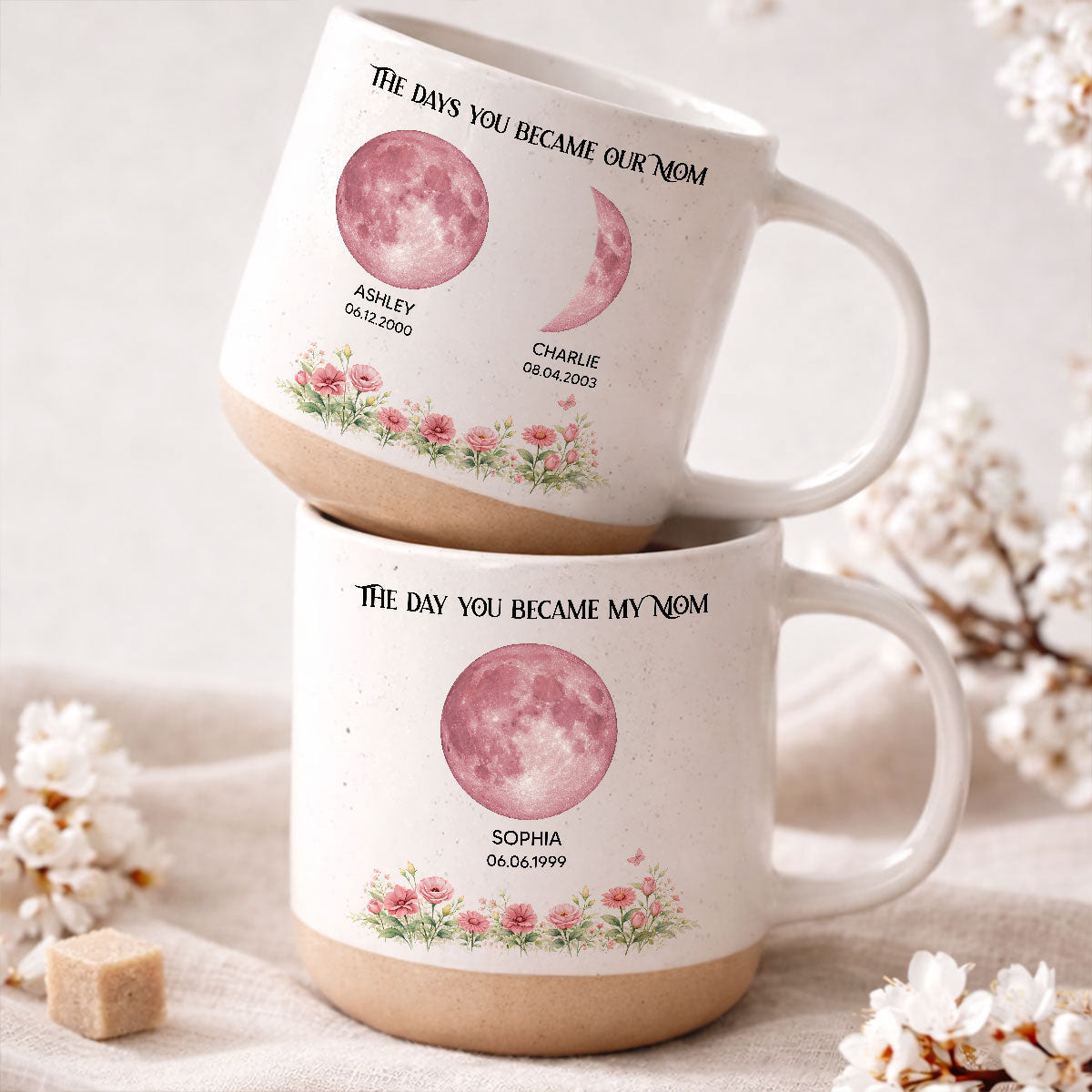 The Day You Became Our Mom Custom Moon Phase by Date - Personalized Pottery Mug - Mother's Day Gift for Mom, Wife