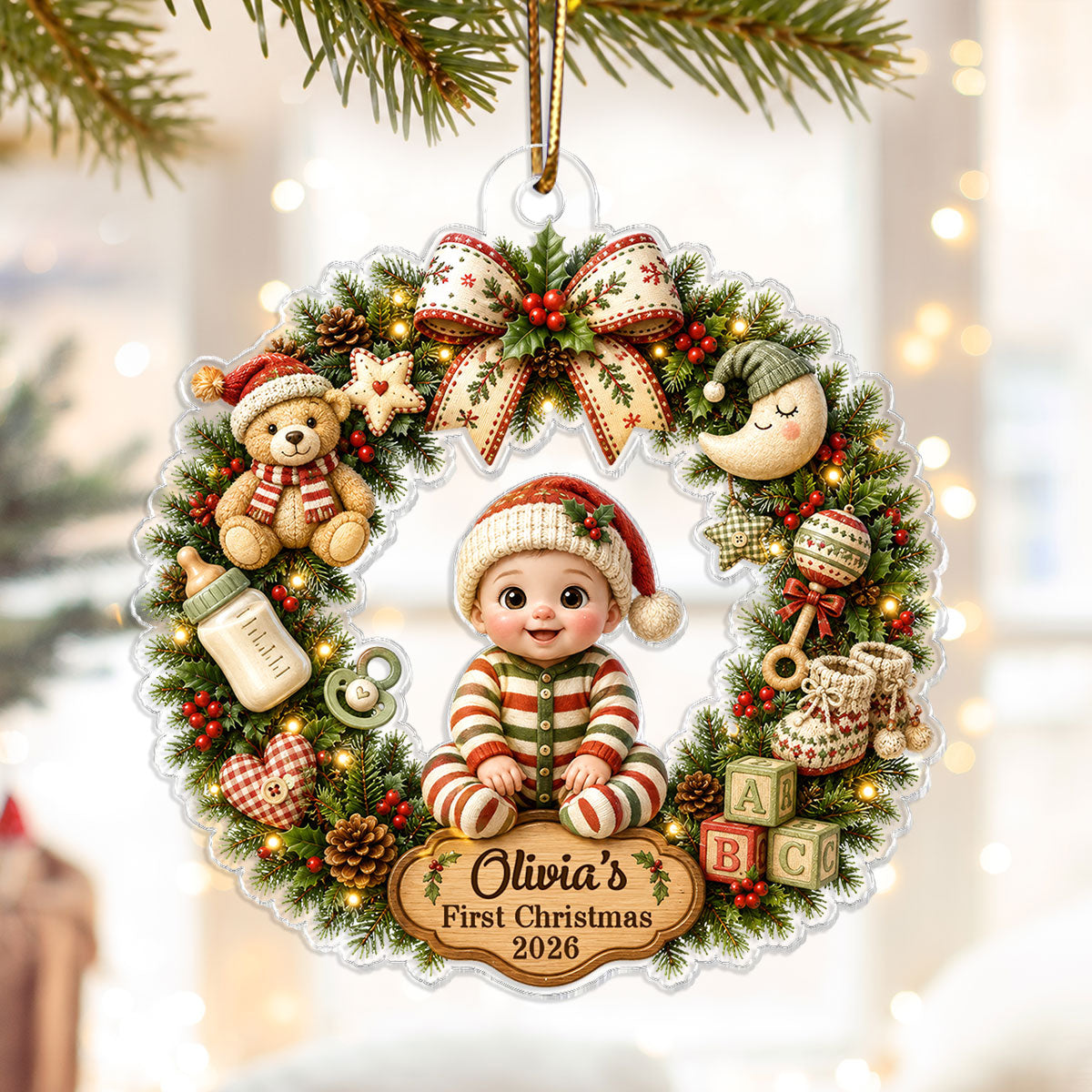 Trending Cute Cartoon Baby's First Christmas - Personalized Acrylic Ornament - Christmas Gift For Boys, Girls, New Born