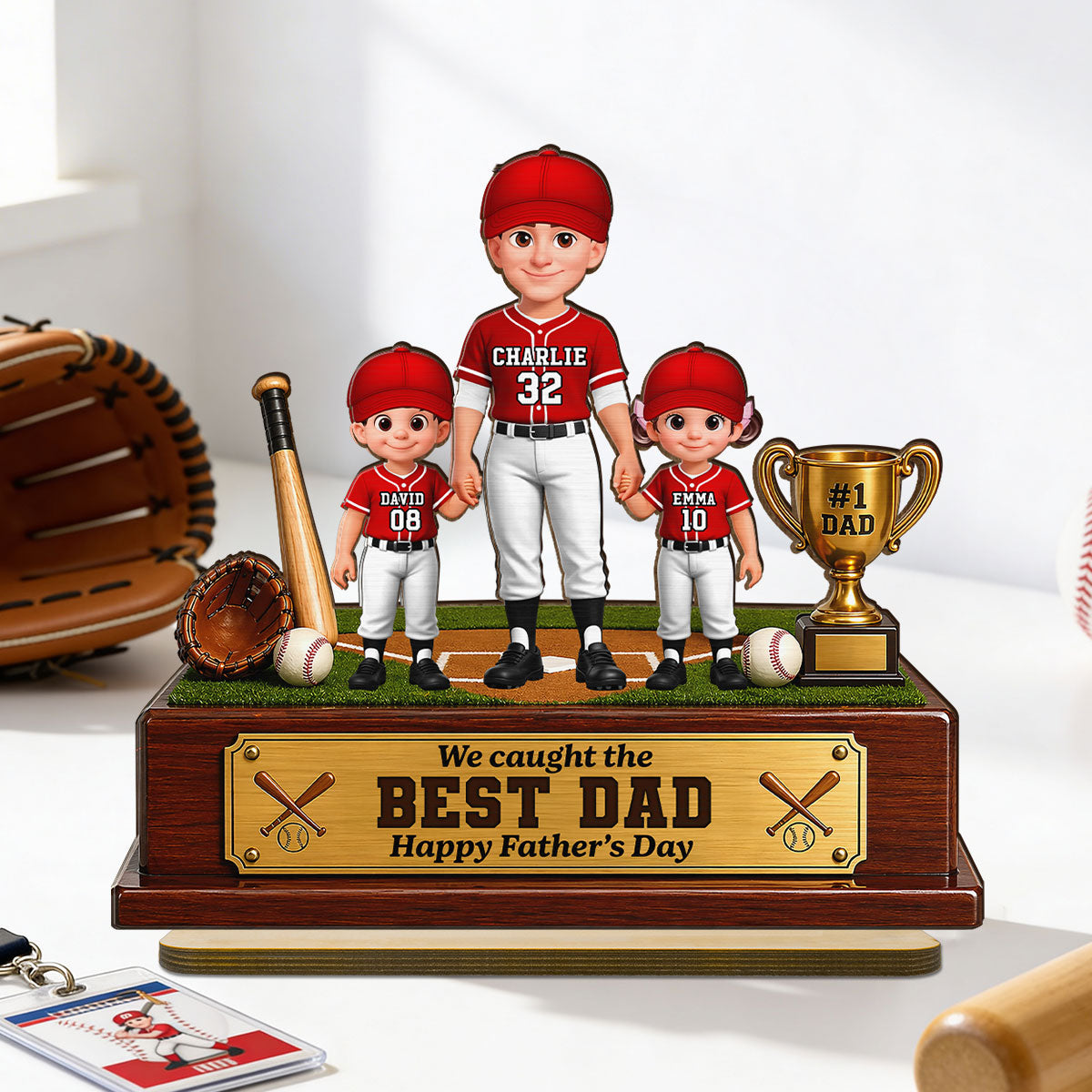Baseball We Caught The Best Dad - Personalized 2-Layered Wooden Plaque -  Gift For Dad