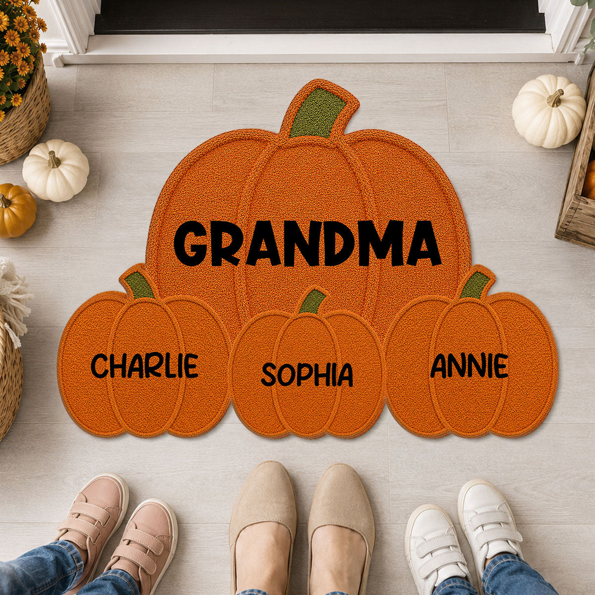 Fall Season Grandma Grandpa's Little Pumpkins - Personalized Doormat - Gift For Grandma