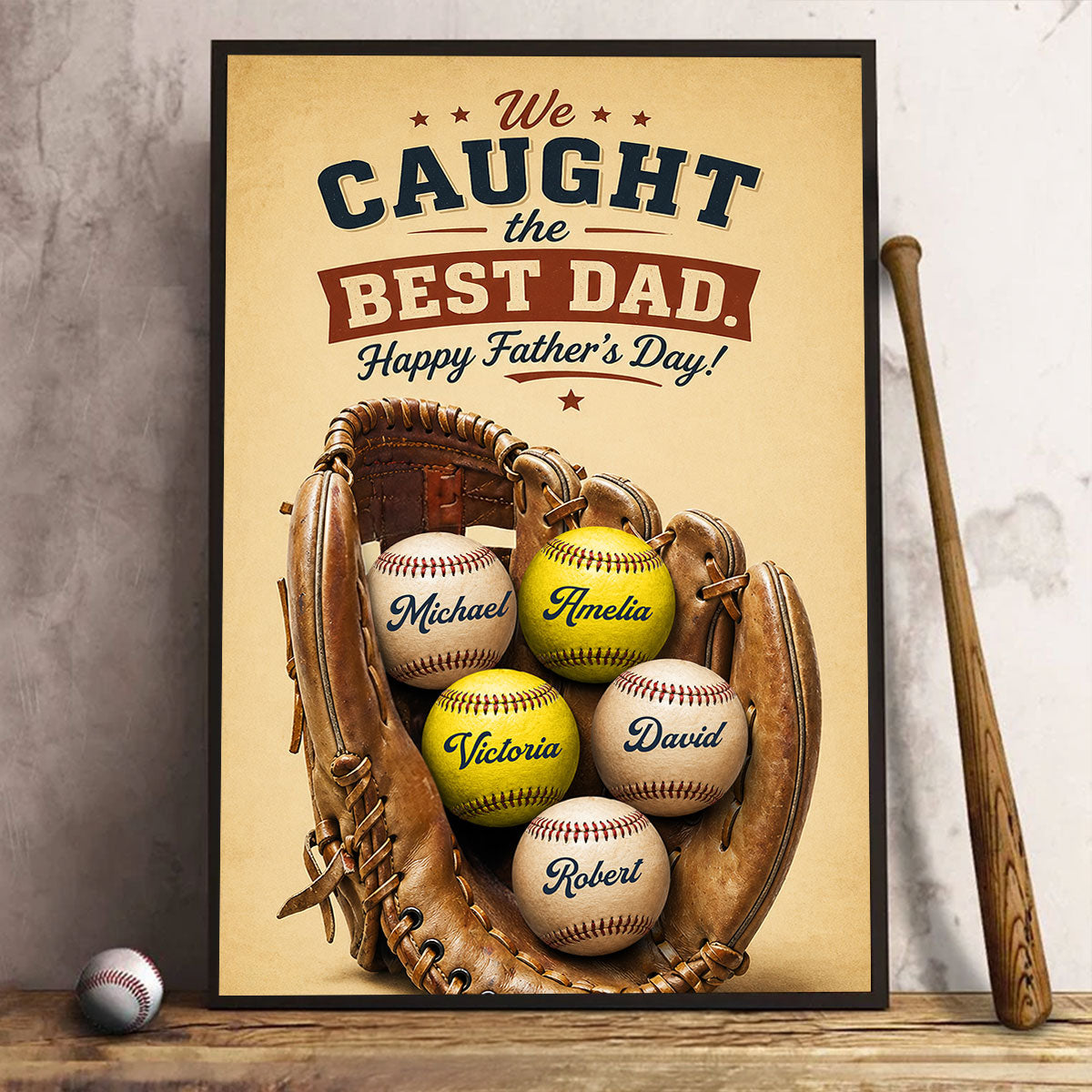 Baseball Print We Caught the Best Dad - Personalized Poster - Father's Day Gift for Dad, Husband