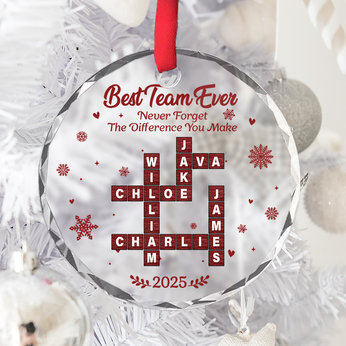 Best Team Ever Crossword - Personalized Glass Ornament - Christmas Gift for Co-worker