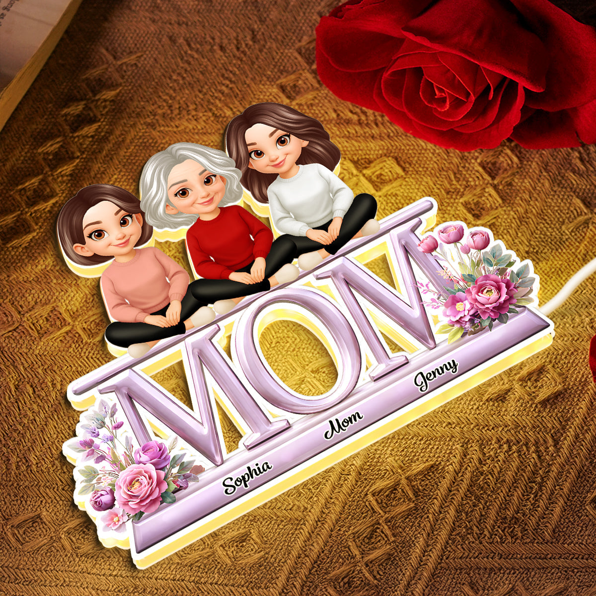 Lovely Mom And Kids - Personalized Light Box - Heartfelt Gift For Mom, Grandma