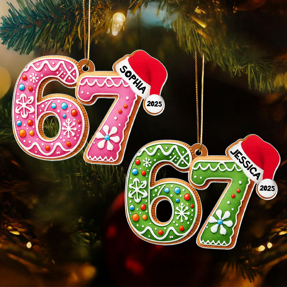 Gingerbread 67 Six Seven - Personalized Acrylic Ornament - Teen Slang Funny Tree Decor, Funny Teen Grandkid Gift