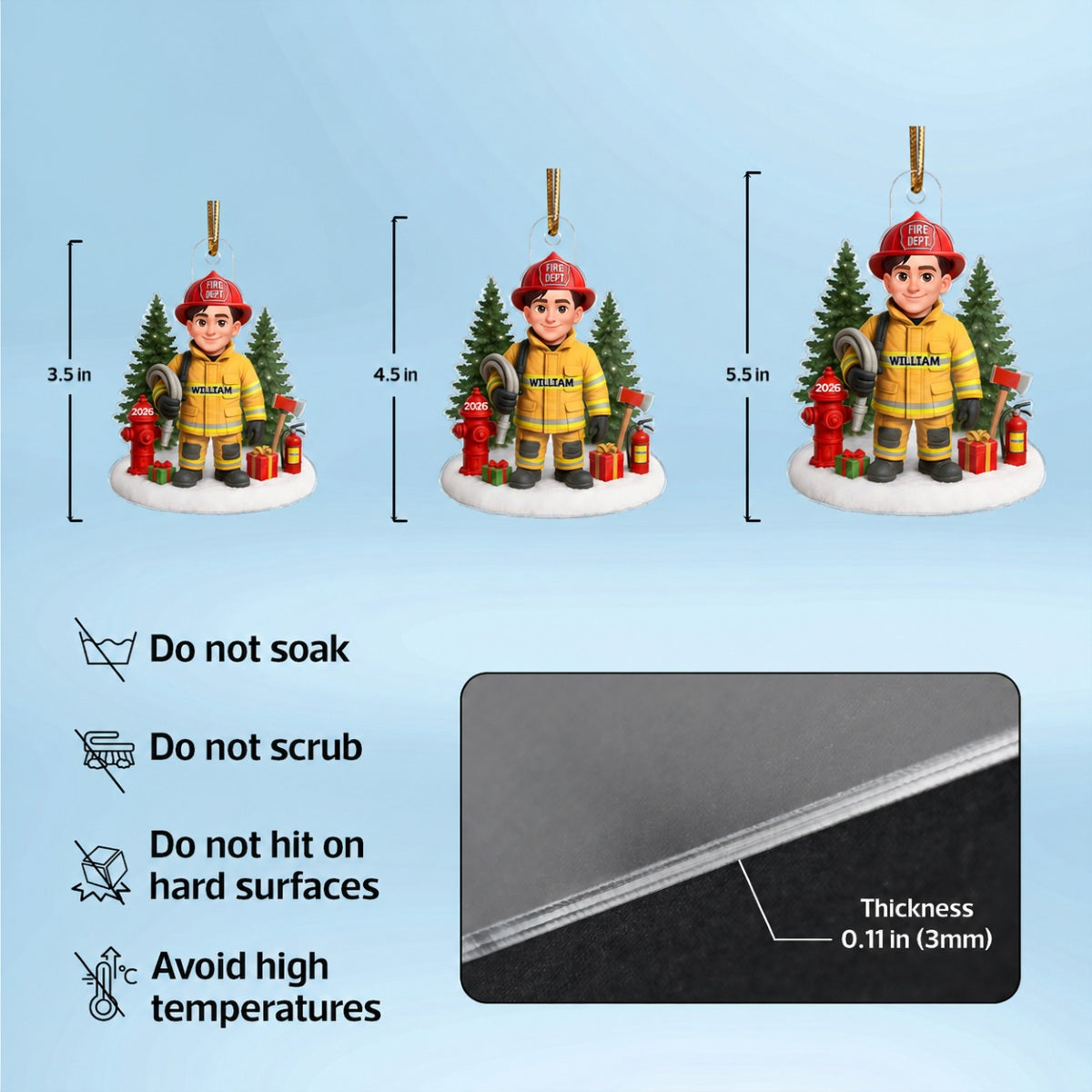 3D Effect Proud Firefighter With Signature Symbols Christmas - Personalized Acrylic Ornament