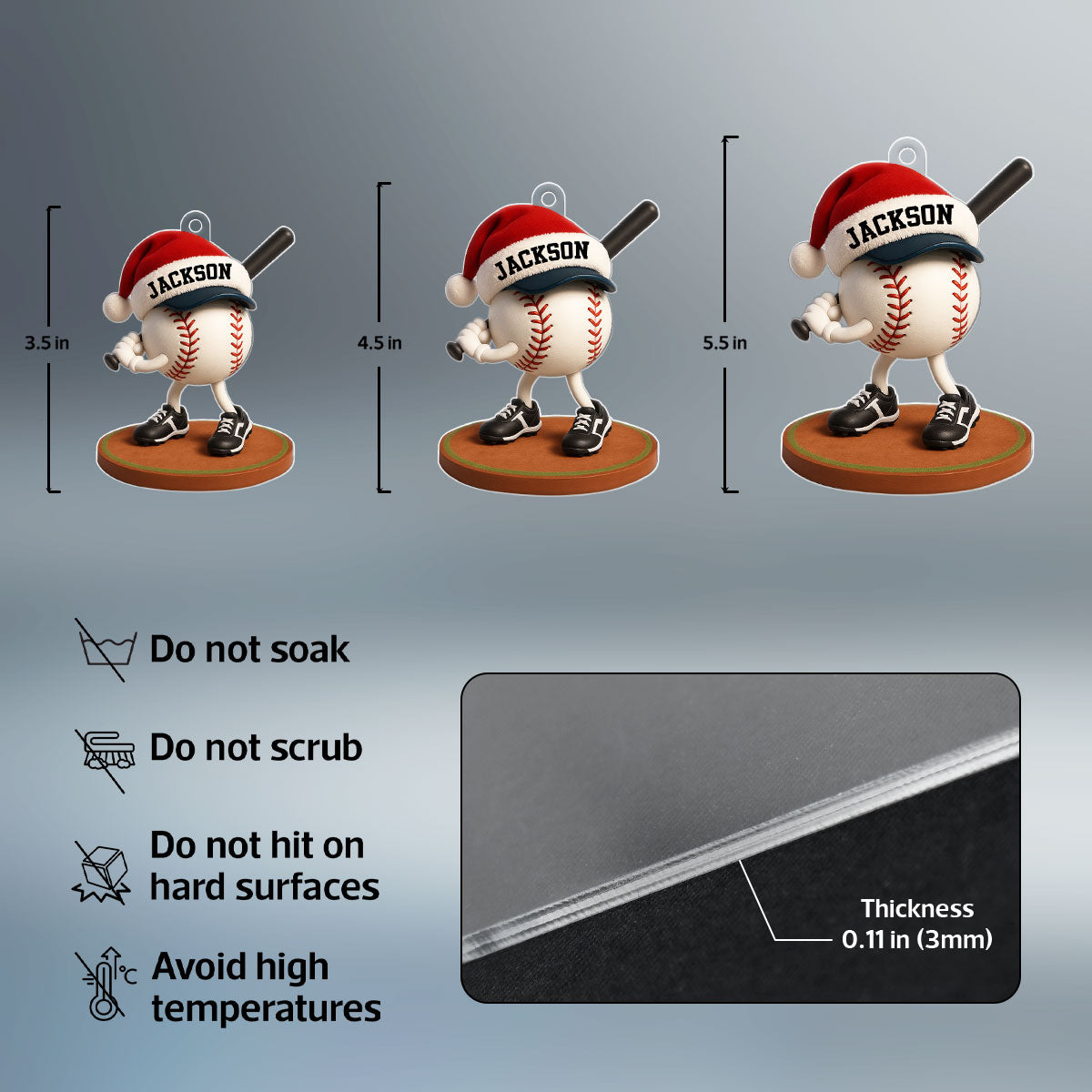 Baseball Player Cartoon 3D Effect - Personalized Acrylic Ornament - Christmas Gift For Teen Boy, Girl, Daughter, Son