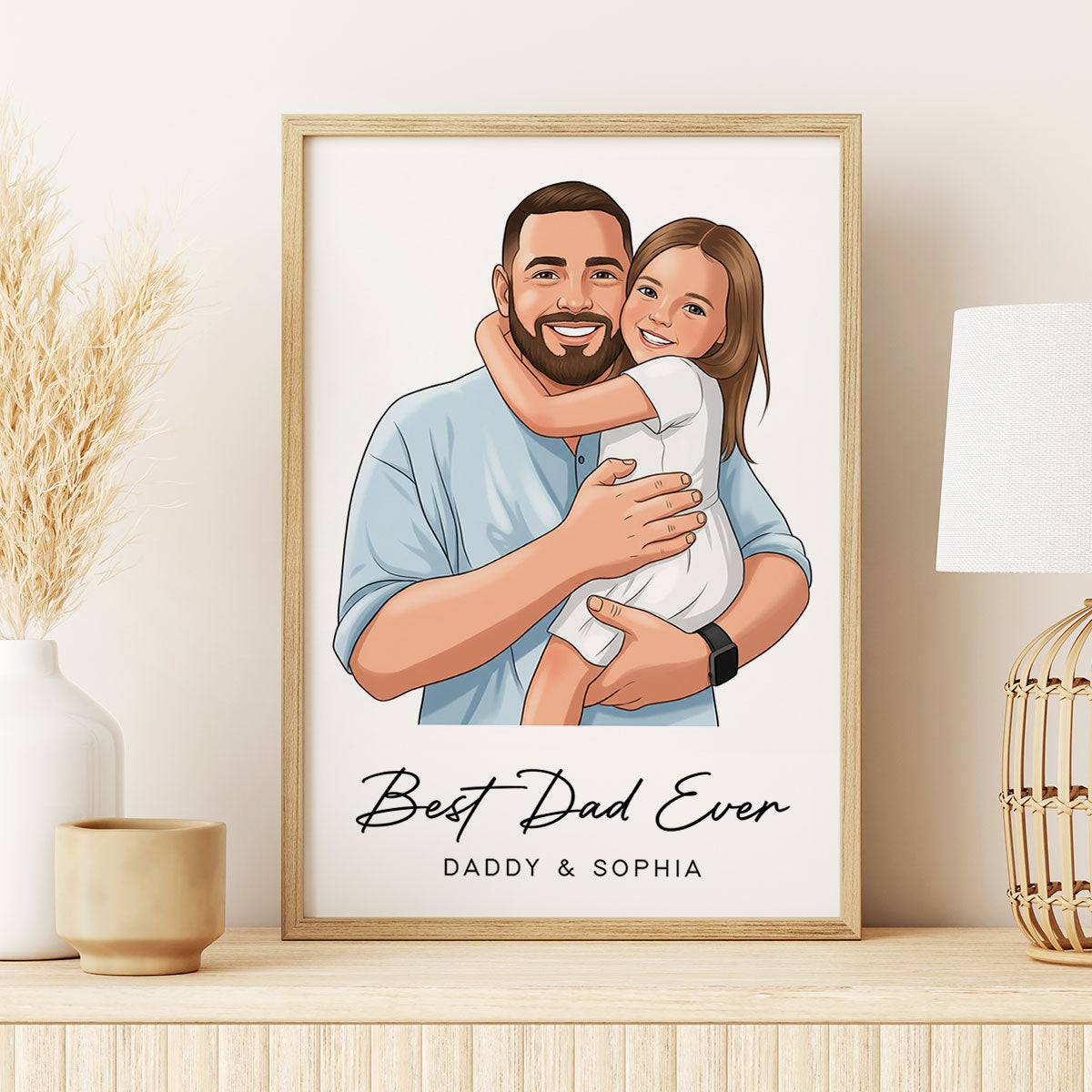 Portrait Color Drawing Style Best Dad Ever - Personalized Poster - Father's Day Gift For Dad, Husband